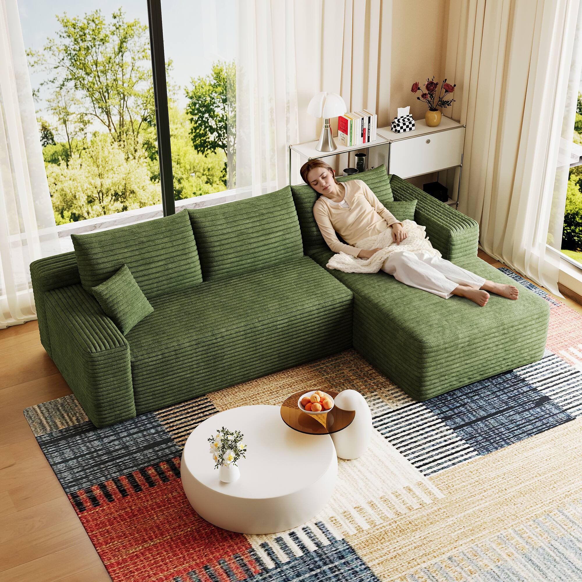 Alt View 5. Meqiodas - 95" Cloud Sectional Sofa, Comfort L Shaped Couch for Living Room,Deep Seat Corner Couch,No Assembly Required - Green.
