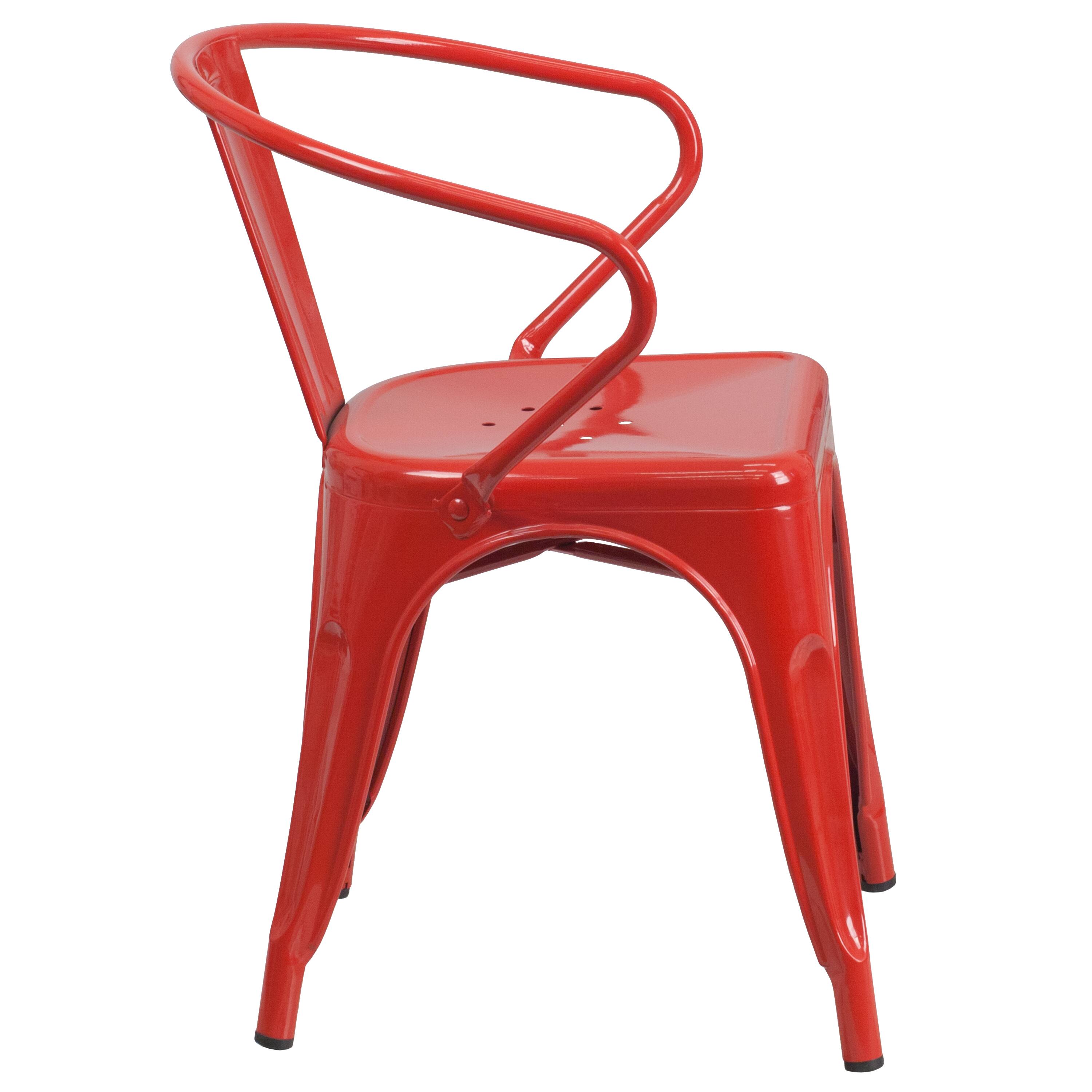 Alt View 6. Emma + Oliver - Commercial Grade Colorful Metal Indoor-Outdoor Chair with Arms - Red.