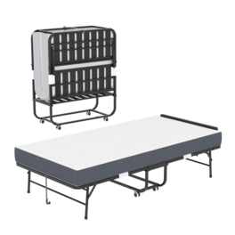 GOODSILO - Extra Long Folding Bed with Adjustable Headrest and Memory Foam Mattress, Heavy-Duty Portable Guest Bed on Wheels - Black