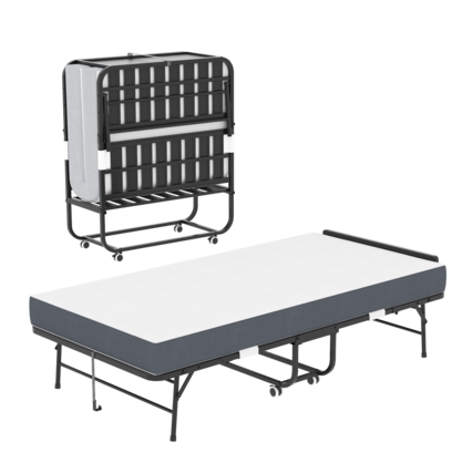 Front. GOODSILO - Extra Long Folding Bed with Adjustable Headrest and Memory Foam Mattress, Heavy-Duty Portable Guest Bed on Wheels - Black.