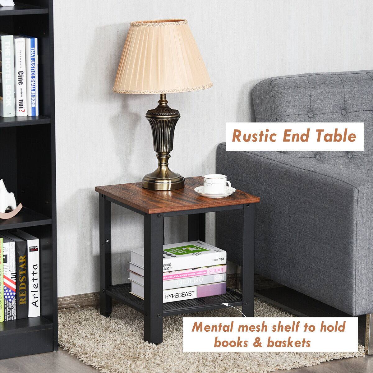 Rustic End Table

Mental mesh shelf to hold books & baskets