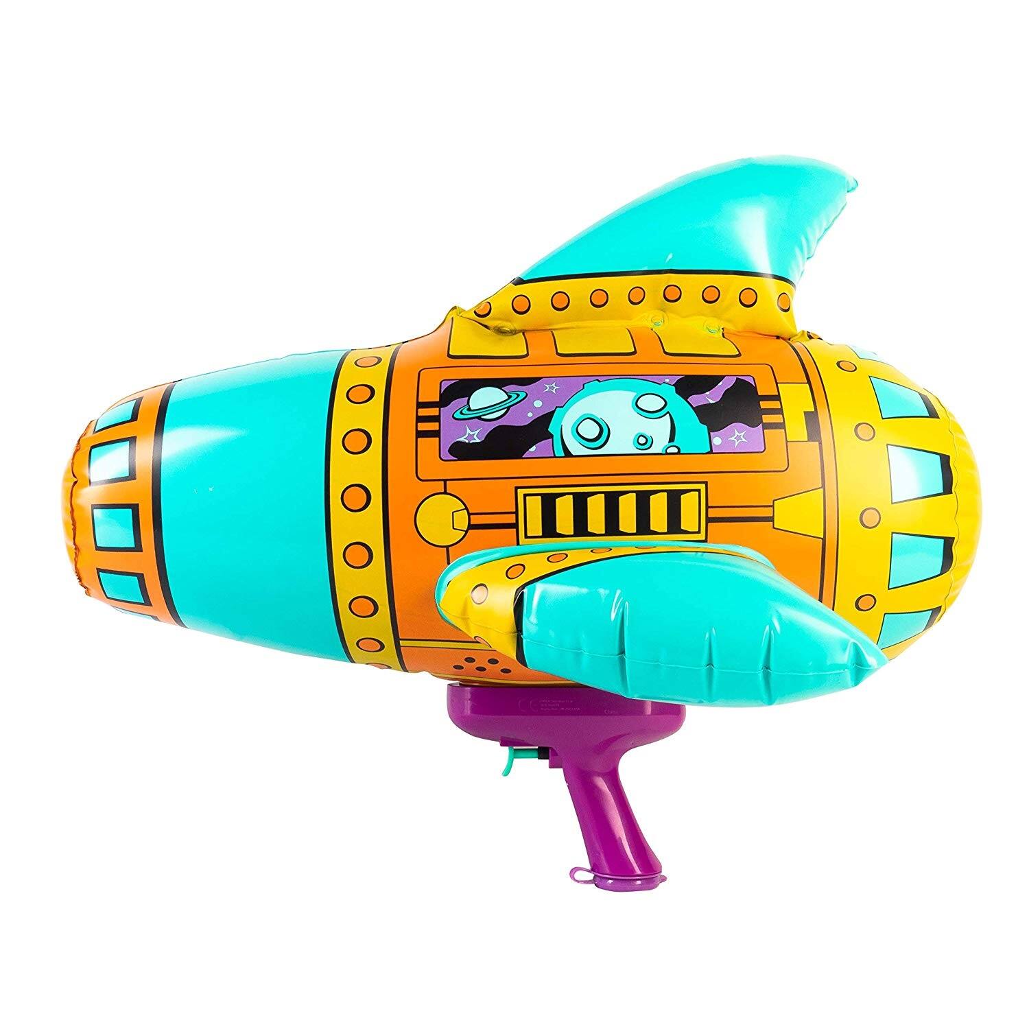 Front. SwimWays - 20" Teal, Orange and Purple Inflatable Spaceship Water Blaster - Orange.