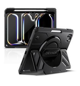 Dexnor - Case for iPad Pro 11 inch M5 2025/M4 2024 with Hand Strap, Screen Protector, Pencil Holder Shockproof Bumper Cover - Black