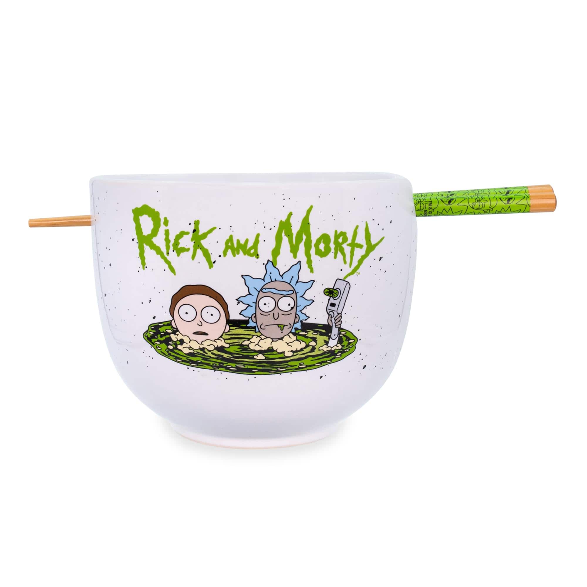 Silver Buffalo - Rick and Morty Portal Japanese Dinnerware Set | 20-Ounce Ramen Bowl, Chopsticks - Green