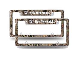 Rico Industries - New York Knicks Chrome Metal (Set of 2) License Plate Frames with Bold Mossy Oak Camouflaged Camo Design - Multi