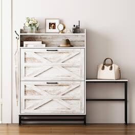 GOODSILO - Farmhouse Style Shoe Storage Cabinet with Flip Drawers and Adjustable Shelves for Entryway Organization - White