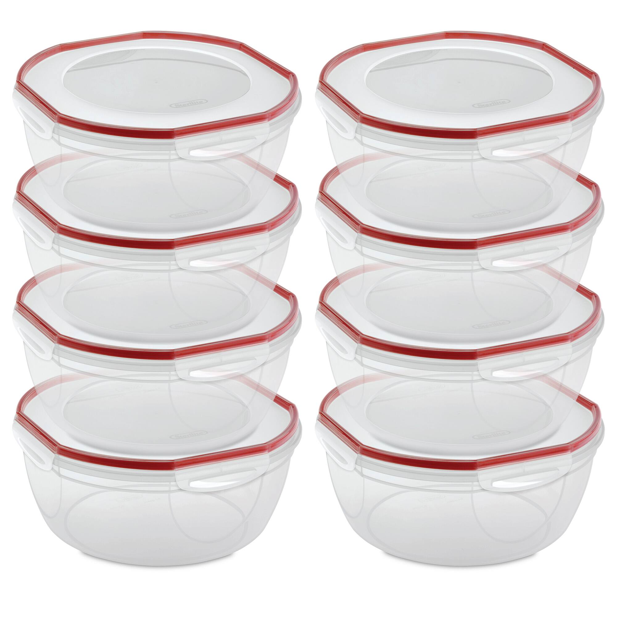 Front. Sterilite - Sterilite Ultra Seal 8.10 Quart Plastic Food Storage Bowl Container, 8 Pack - Clear.