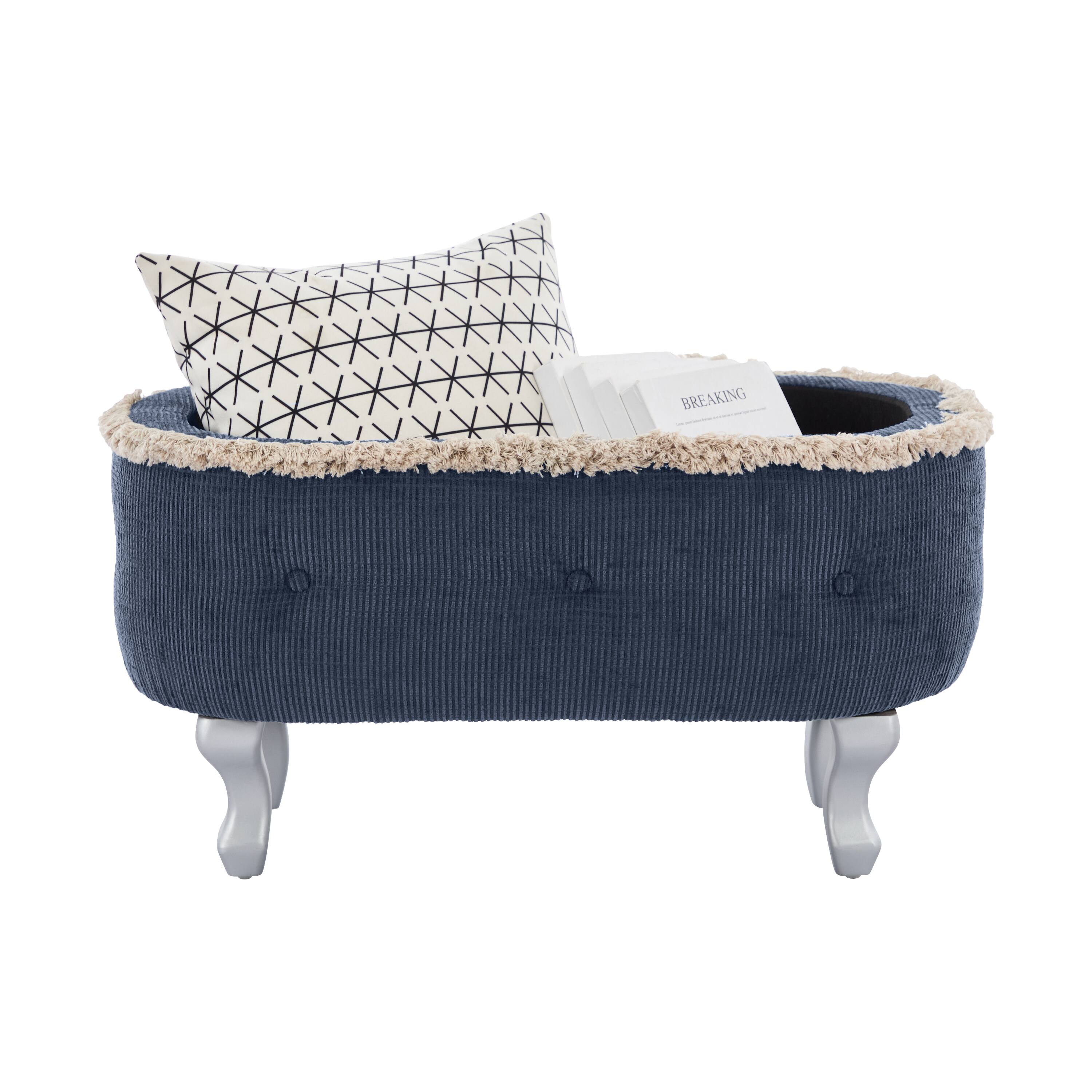 Alt View 7. Ropilly - Ropilly Blue Tufted Storage Bench End of Bed Ottoman with Fringe Entryway Shoe Cabinet Window Seat Fabric Upholstered - Blue.