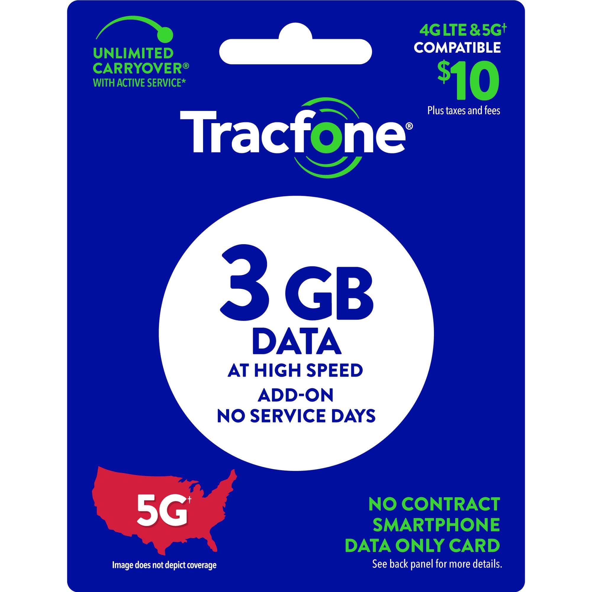 Tracfone 3 GB Data at High Speed Add-On No Service Days 5G Smartphone Data Only Card.