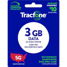 Tracfone 3 GB Data at High Speed Add-On No Service Days 5G Smartphone Data Only Card.