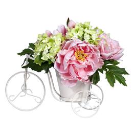 BreeBe - 9.5" Peony & Hydrangea Tricycle Arrangement - Yellow