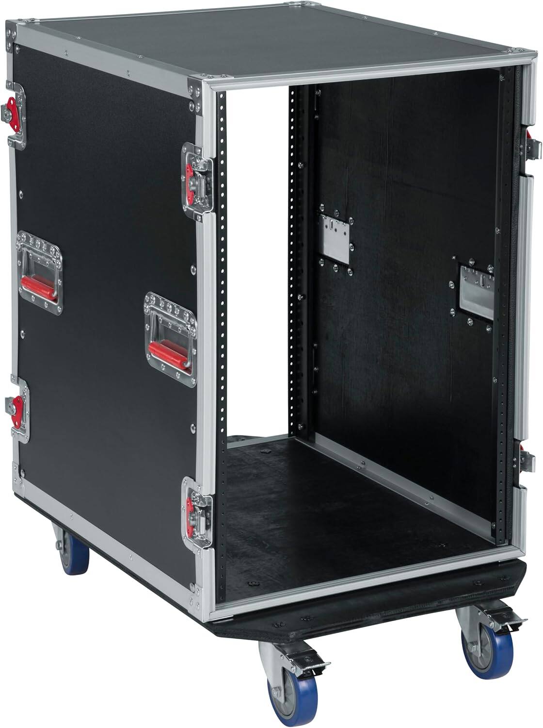 Back. Gator - 16U ATA Audio Road Rack Case, 17" Deep, 9mm Plywood Construction, 4" Casters, 3.2mm Rails.