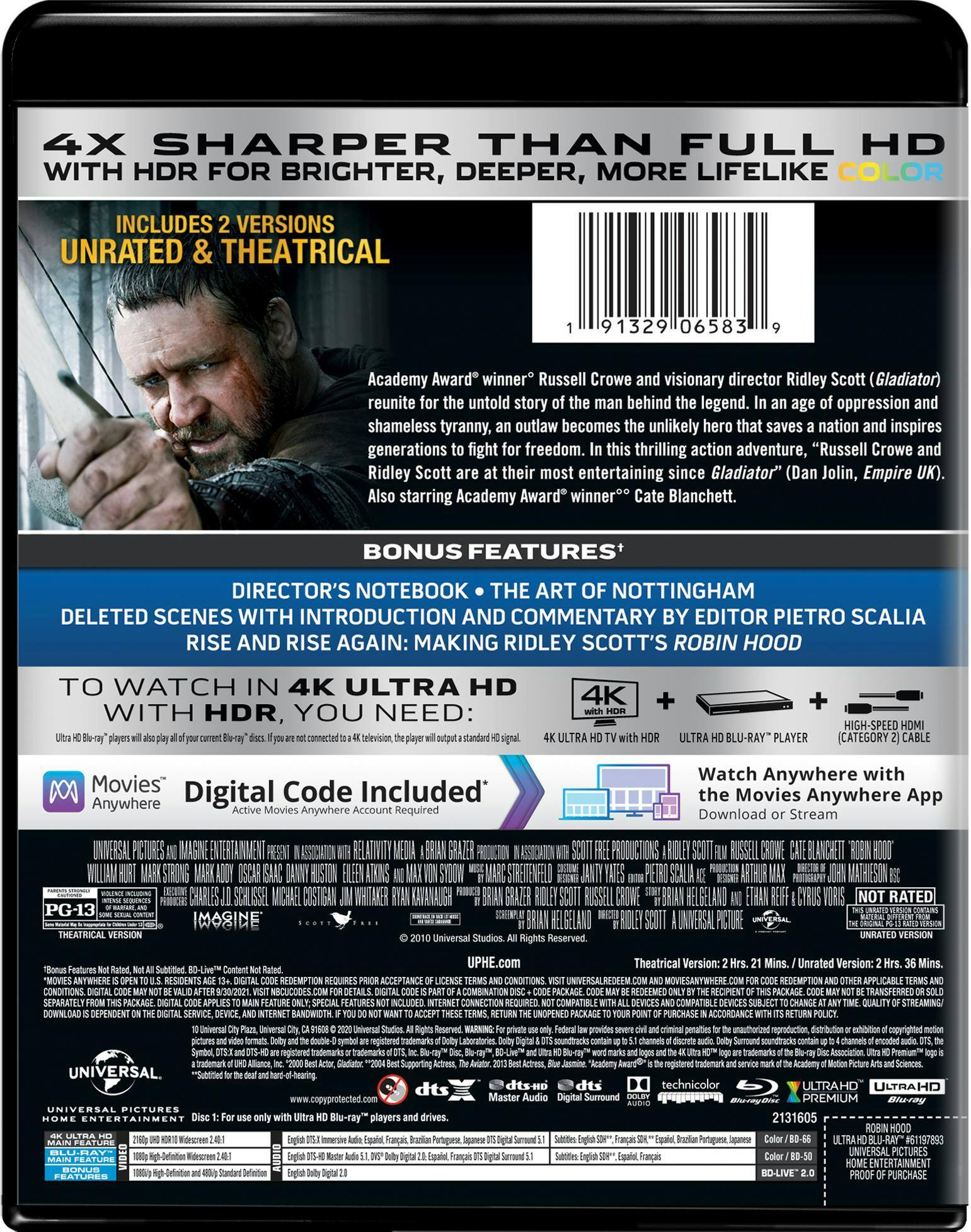 Back. Robin Hood   - 4K Blu-Ray.