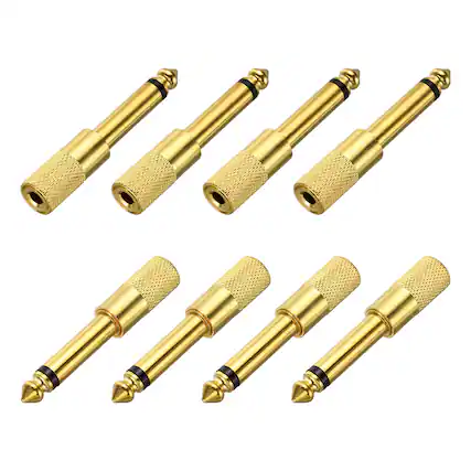 Front. Unique Bargains - 8pcs TS6.35mm M to 3.5mm F Connector Mono Zinc Alloy Gold Adapter for Mics/Guitars/Speakers/pcs Signal Conversion - Gold.
