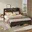 Left. Bestier - Bestier Queen Gaming Bed Frame Golden Stripe Headboard LED Nightstands with Charging Station - Black.