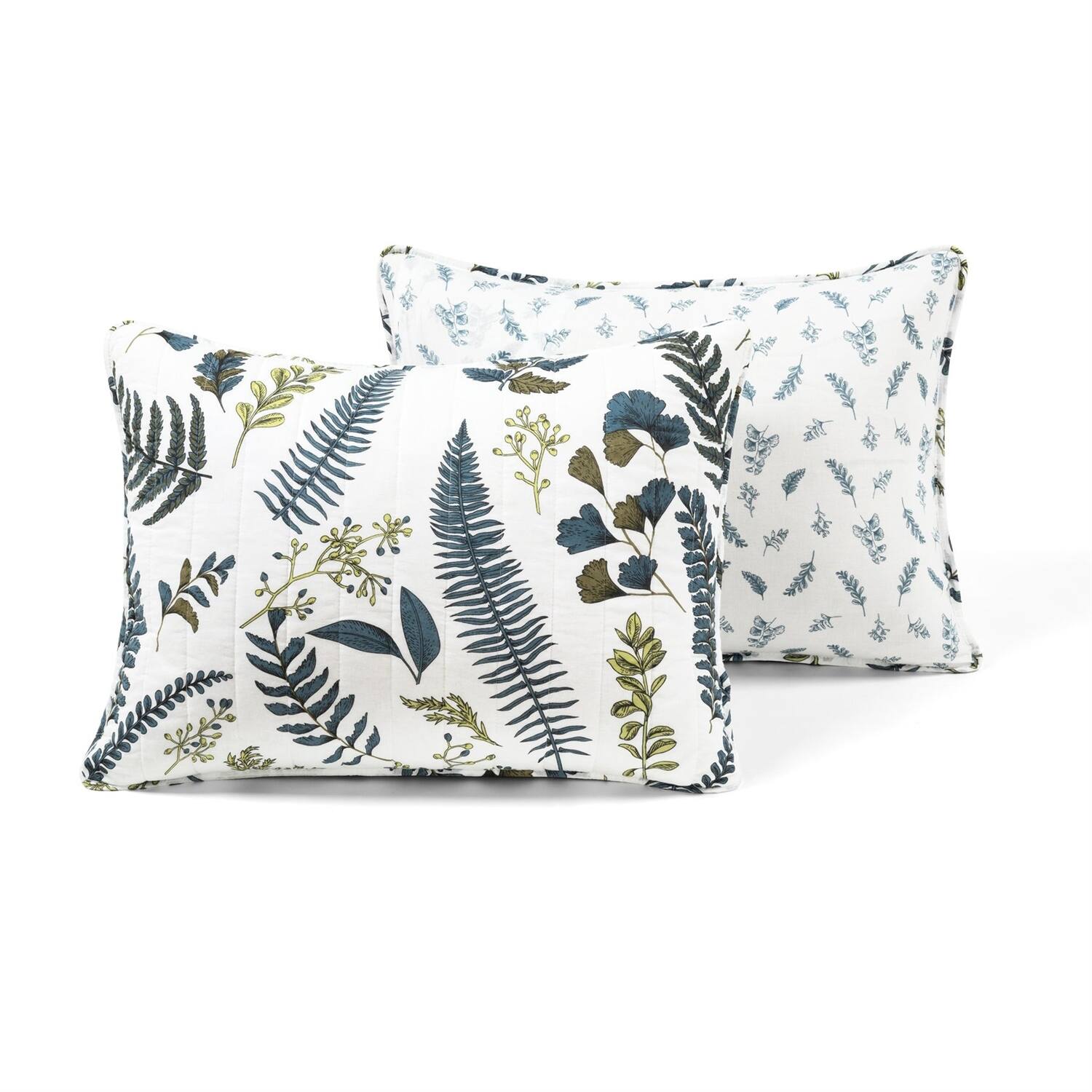 Alt View 1. Hivvago - Full/Queen Reversible Cotton Lightweight Floral Fern 3 Piece Quilt Set - White, Blue, Green.