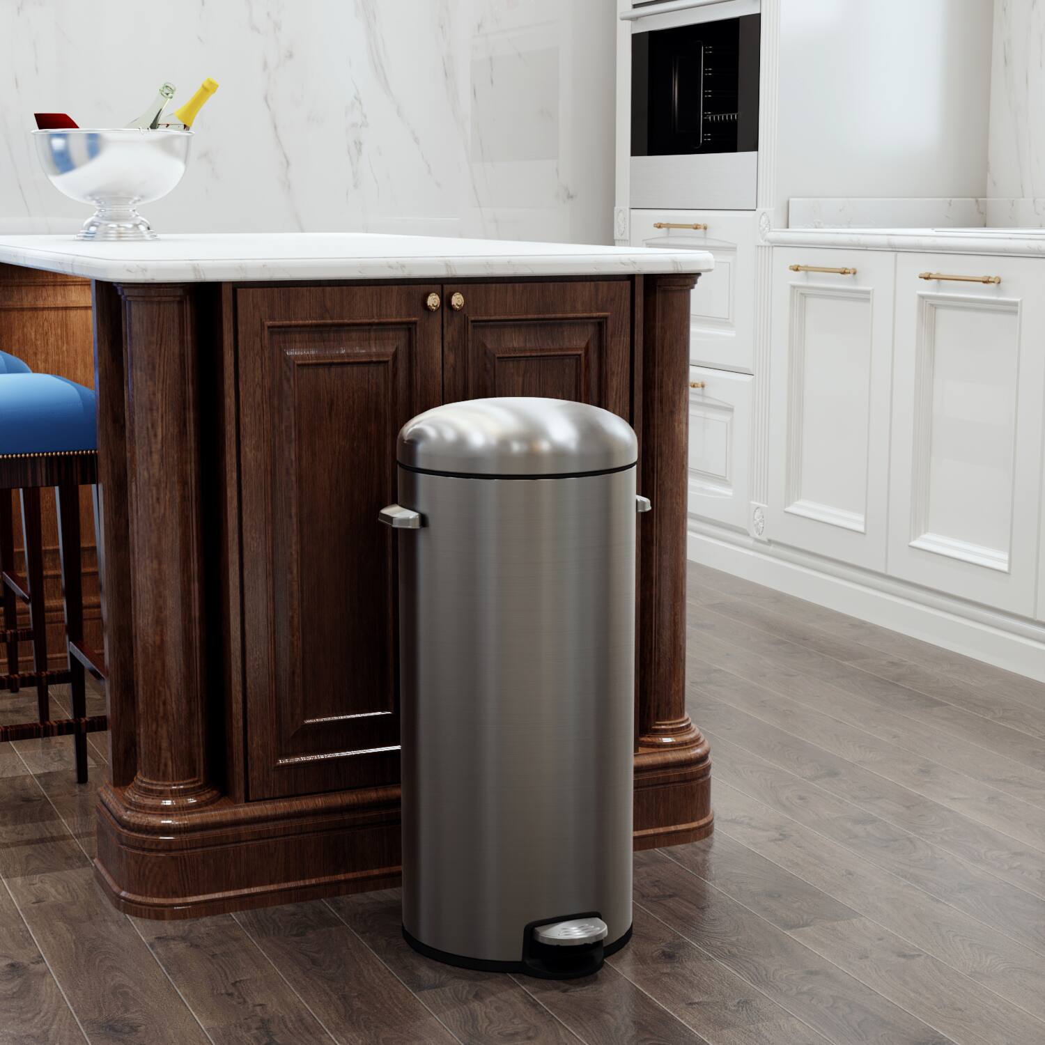 Alt View 6. Innovaze - 8 Gal./30 Liter and 1.3 Gal./5 Liter Stainless Steel Step-on Trash Can Set for Kitchen and Bathroom - Sliver.