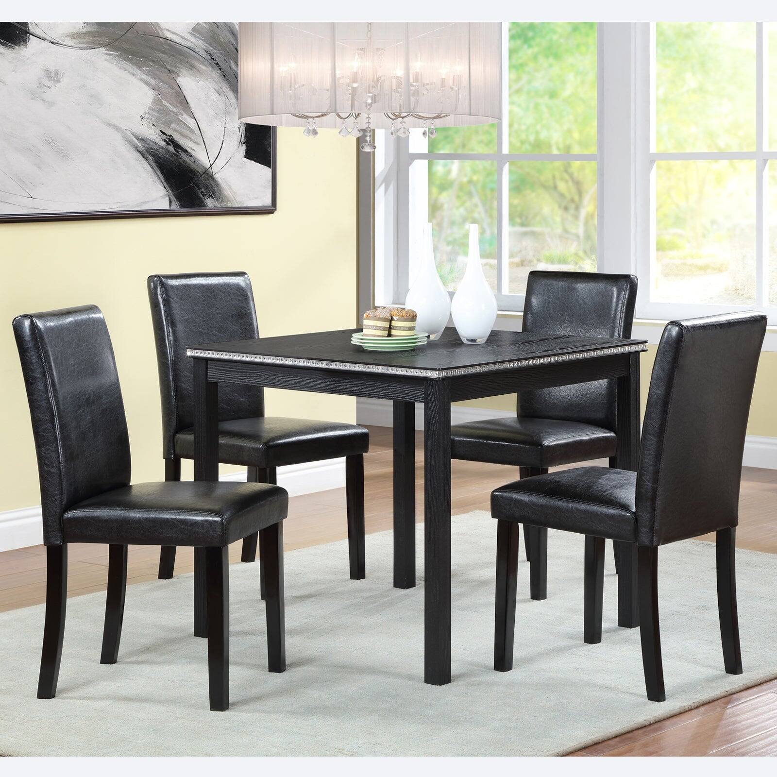 Alt View 1. Boyel Living - 5-Piece Dining Table Set for 4, Wood Top Kitchen Table with 4 Upholstered Chairs - Black.