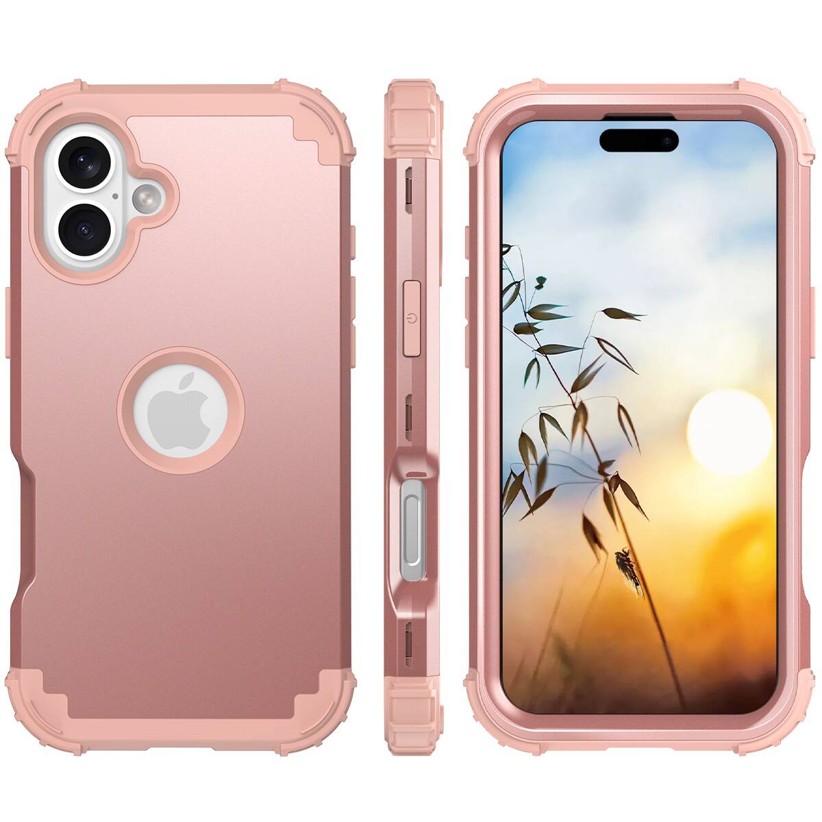 Alt View 2. Dteck - Rugged Case for Apple iPhone 17,Shockproof Soft Silicone Bumper Hard PC Back Cover,3-Layers Protective Shell - Rosegold.