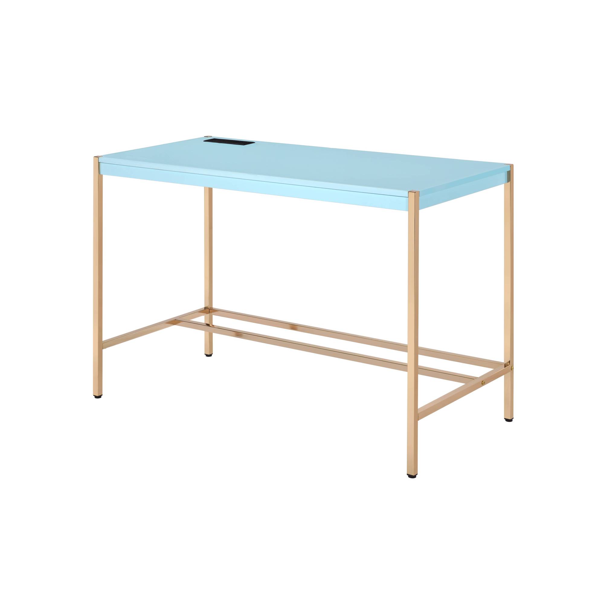 Alt View 2. GOODSILO - Modern Writing Desk with USB Charging Port for Contemporary Home Office Workspace - Gold+Light Blue.