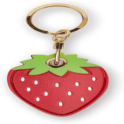 Front. RTMB - Leather Keychain Case for AirTag, Anti-Scratch, GPS Tracker, Key Ring - Color: Strawberry.