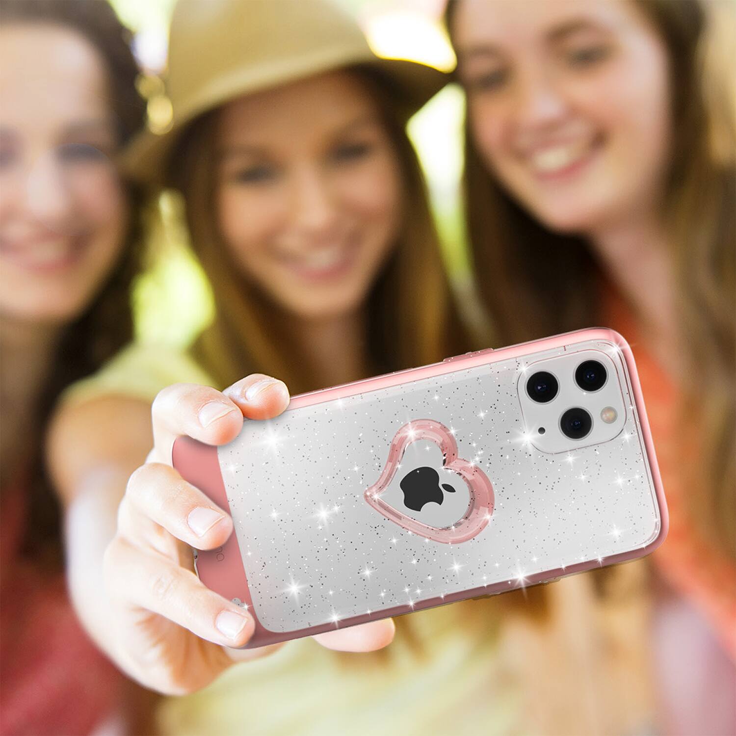 Angle. Vena - vLove Glitter Heart Case for Apple iPhone 12 Pro Max - Rose Gold - Multicolored.