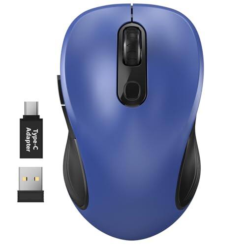 Cedar Assembly - Wireless Mouse For Laptop Computer With Usb Receiver And Type c Adapter 3 Adjustable Levels Dpi 6 Button - Wireless - Blue