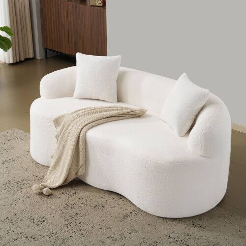 Left. Anysun - Curved Loveseat Sofa with Round Armrest - Compression Couch, 2 Pillows, No Assembly for Small Spaces - White.