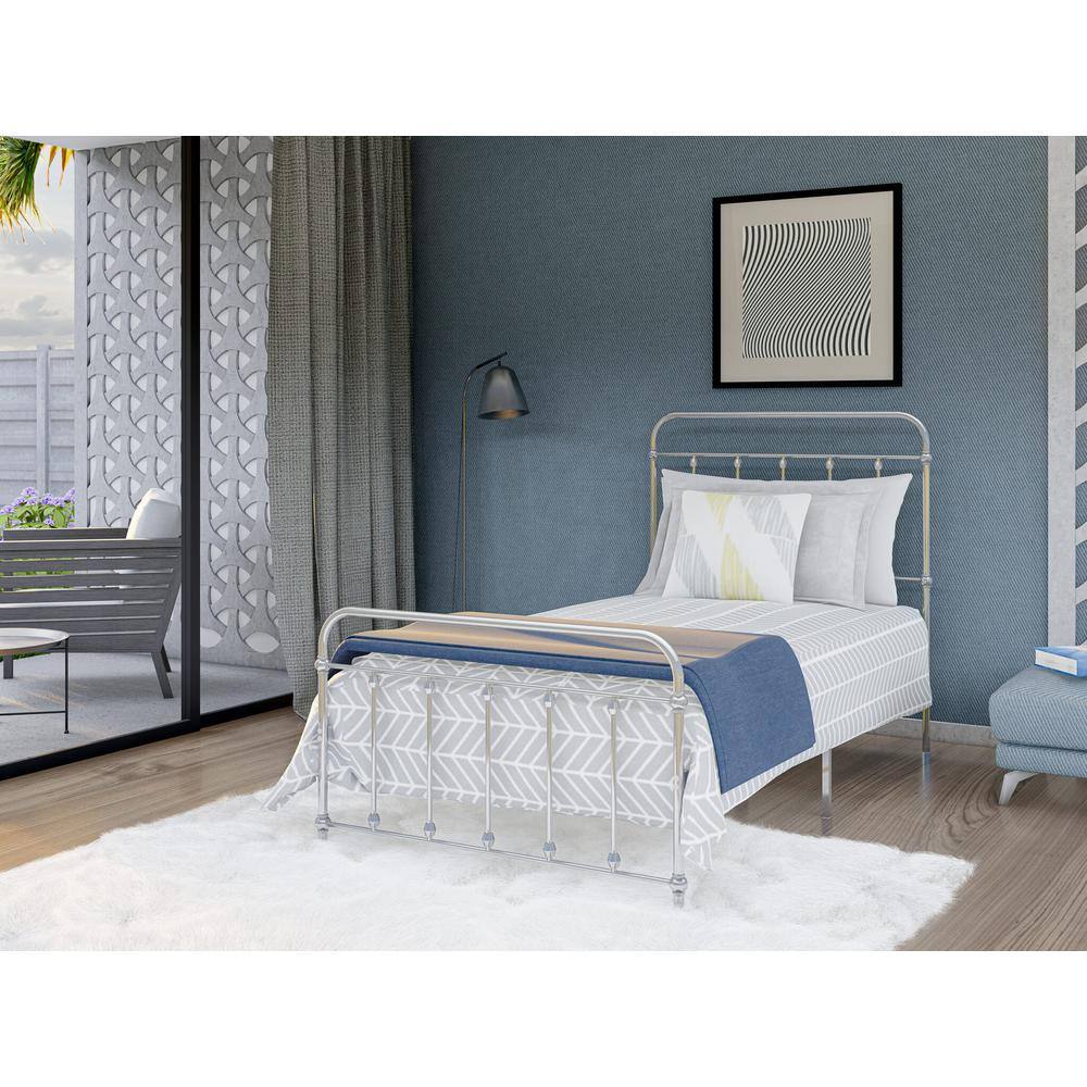 Alt View 3. East West Furniture - Garland Twin Bed Frame with 6 Metal Legs - Deluxe Bed Frame in Powder Coating Silver Color - Silver.