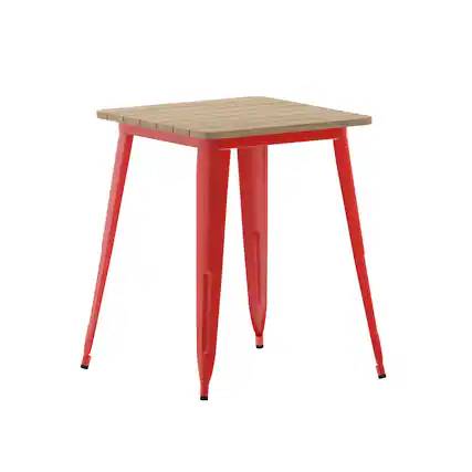 Front. Flash Furniture - Declan Commercial Grade Indoor/Outdoor Dining Table, 23.75" Square All Weather Brown Poly Resin Top with Red Steel Base - Red.