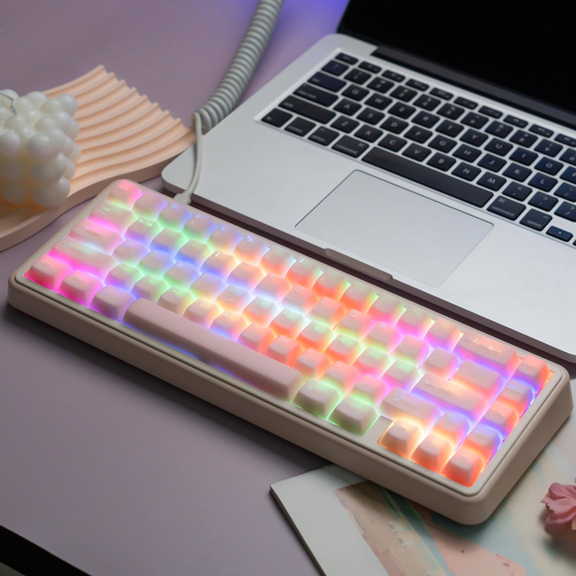 Alt View 3. Stylel Star - Pink Jade Keycaps Double Shot Pbt Crystal Set Ceramic Custom Keycap Translucent Cherry Profile Key Caps For - Black Leather Texture.