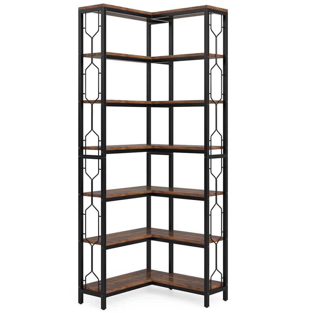 Angle. Kadyn - Kadyn Bookshelf, Storage Shelf, Bookcase,7-Tier Corner Bookshelf, Industrial Corner Etagere Bookcase,Rustic Brown - Rustic Brown.