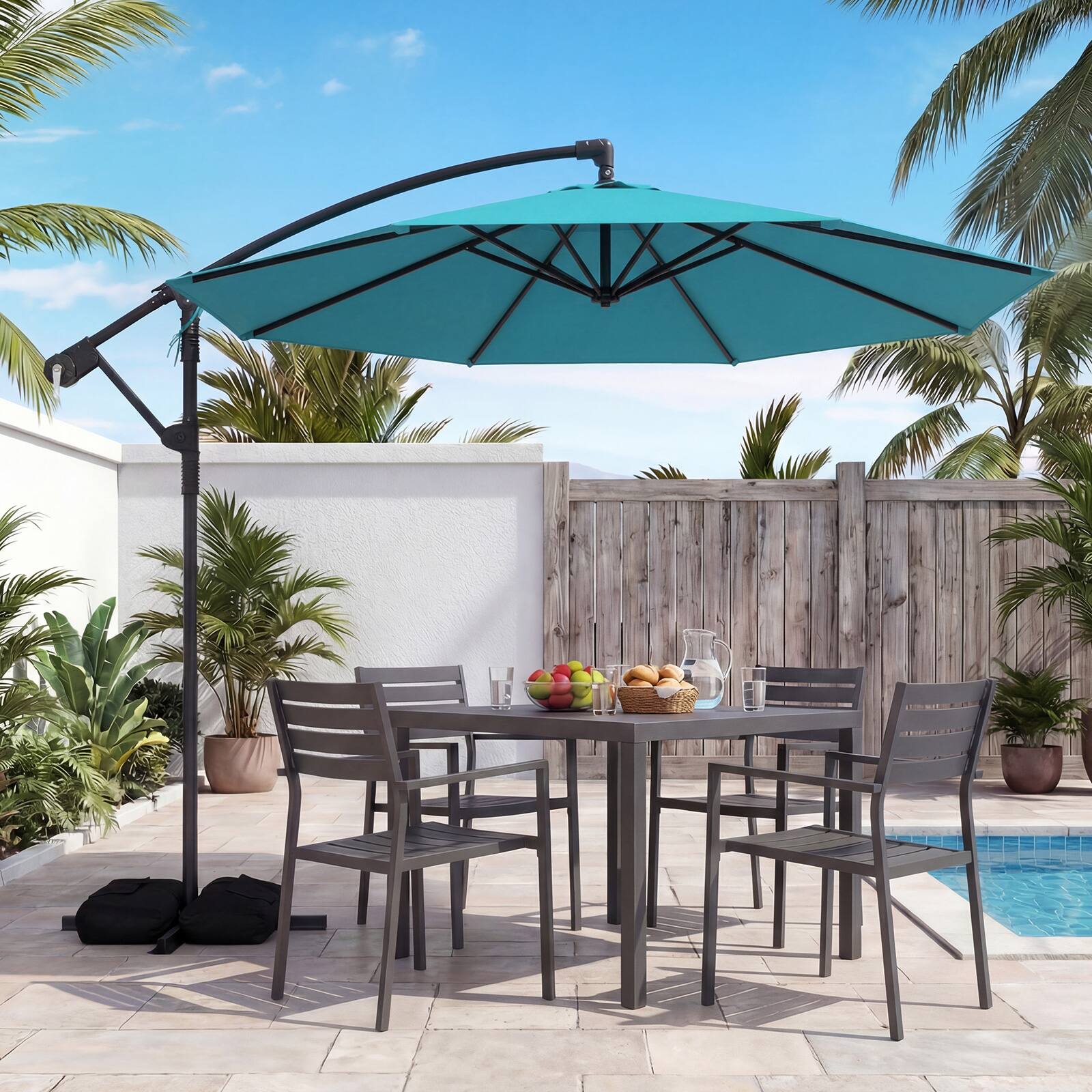Alt View 1. Costway - Costway 10 FT Offset Hanging Umbrella with Base Patio Cantilever Umbrella 360° Rotation - Turquoise.