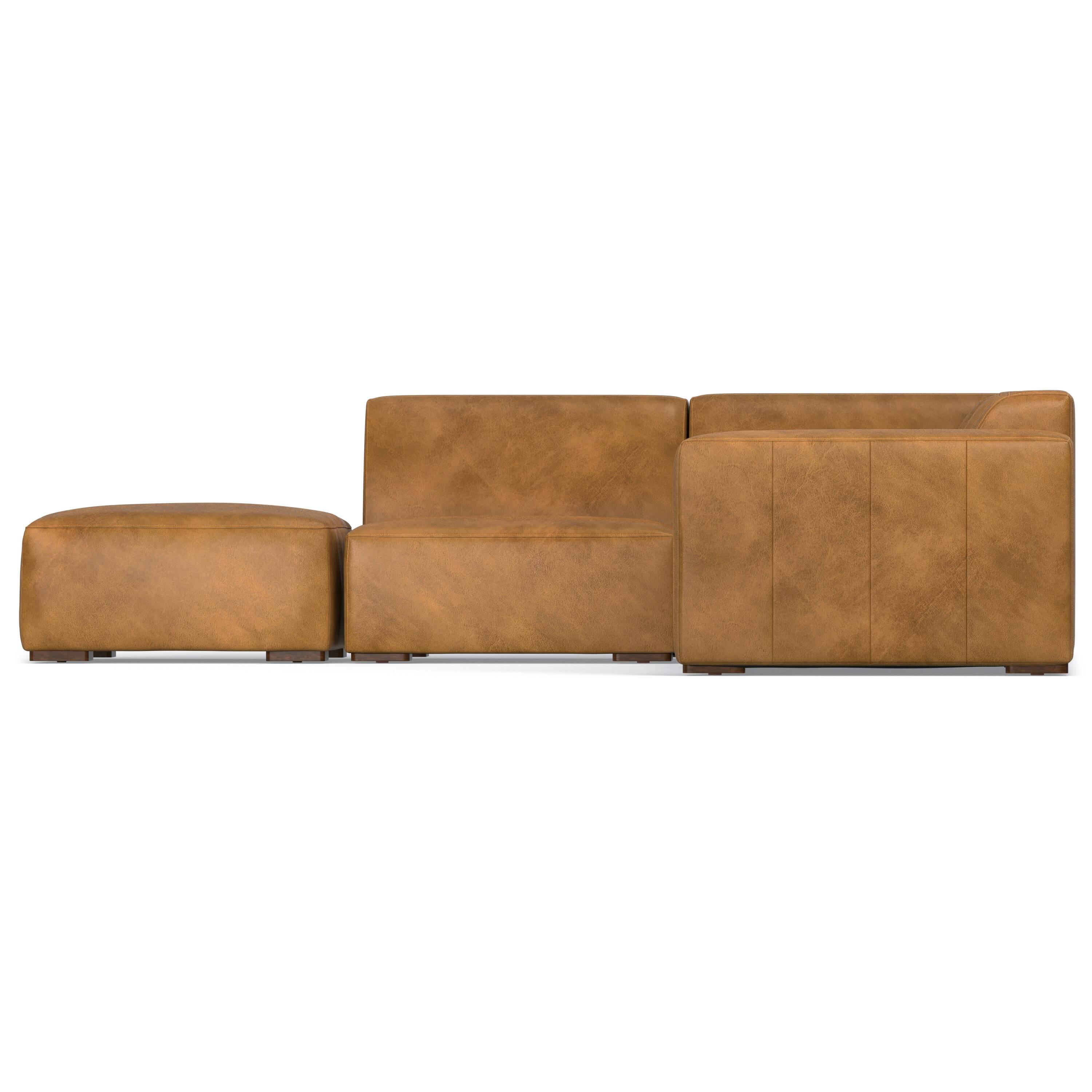 Simpli Home - Rex Left Corner Sectional Modular Sofa with Ottoman in Genuine Leather - Sienna
