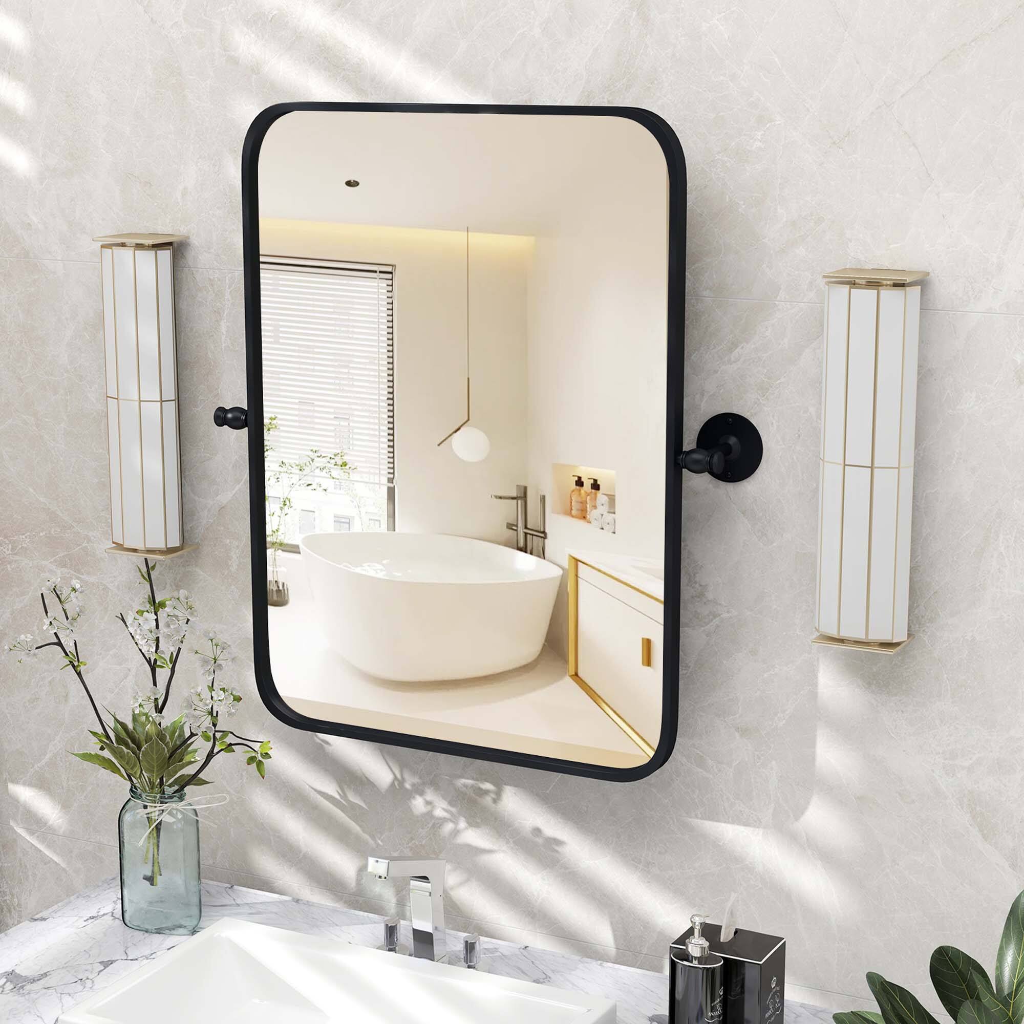 Alt View 3. Costway - Costway 30 x 22 Inch Metal Framed Pivot Rectangle Wall-Mounted Mirror - Black.