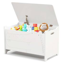 Costway - Kids Toy Box withSafety Hinge Wood Storage Chest Flip-Top Storage Organizer - White