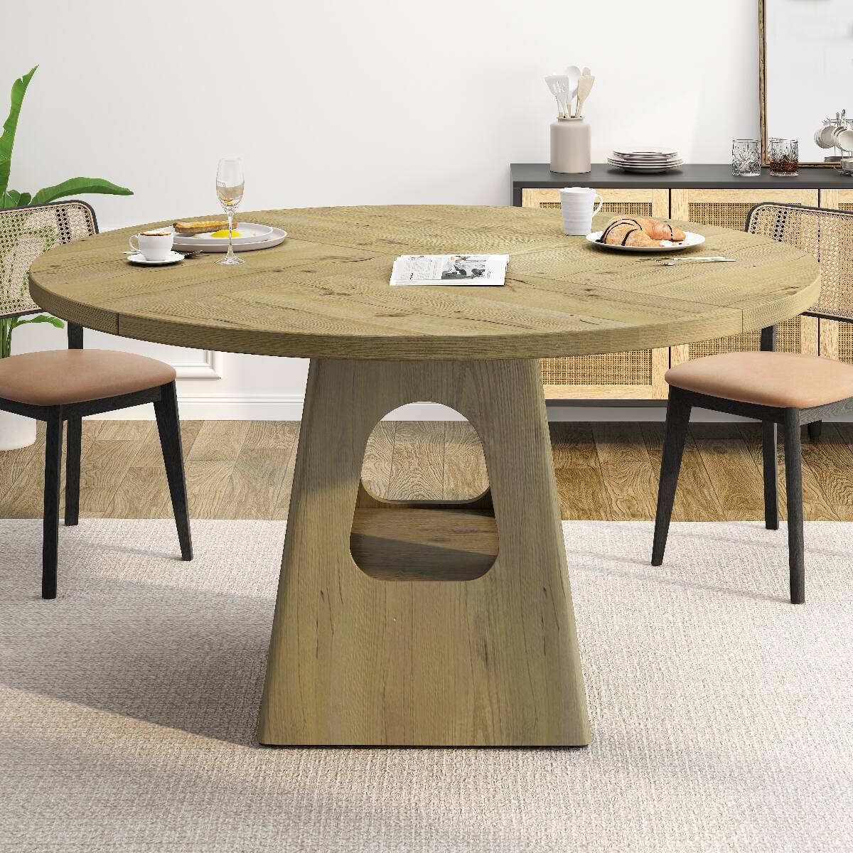Alt View 3. Loheer - Loheer 47-Inch Round Dining Table with Natural MDF Top and Storage Shelf - Natural.