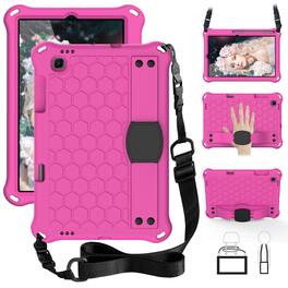 Dteck - Silicone Case for Samsung Galaxy Tab S6 Lite 10.4 Inch (2020-2024), with Hand Strap and Shoulder Strap - Rose + Black