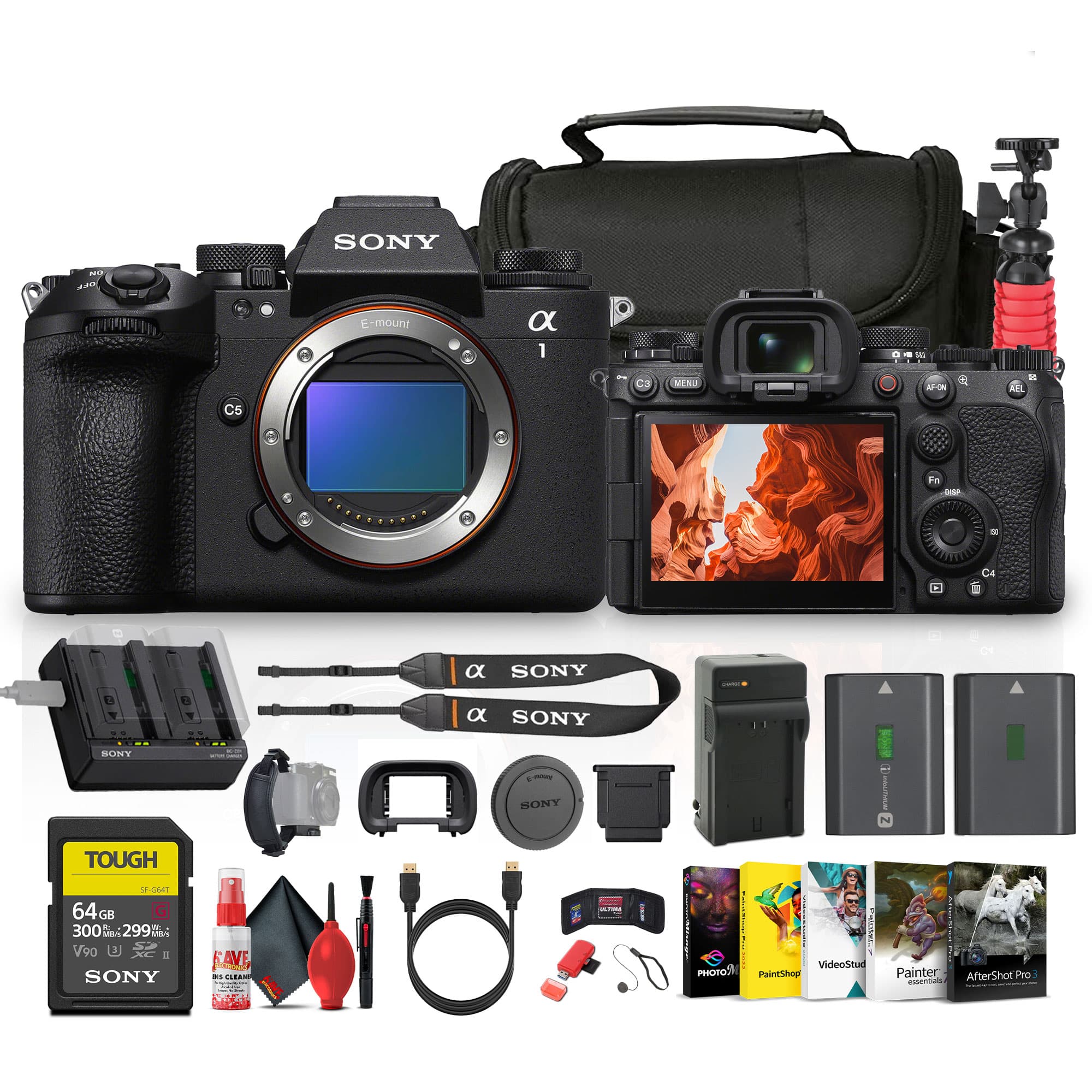 Sony - Alpha a1 II Mirrorless Camera Bundle + 64GB Card + NP-FZ100 Battery + Camera Bag + Charger + Software Kit
