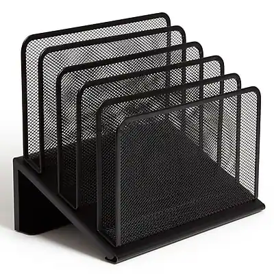 Front. TRU RED - TRU RED™ 5-Compartment Metal Mesh File Organizer, Matte Black (TR57554) - Matte Black.