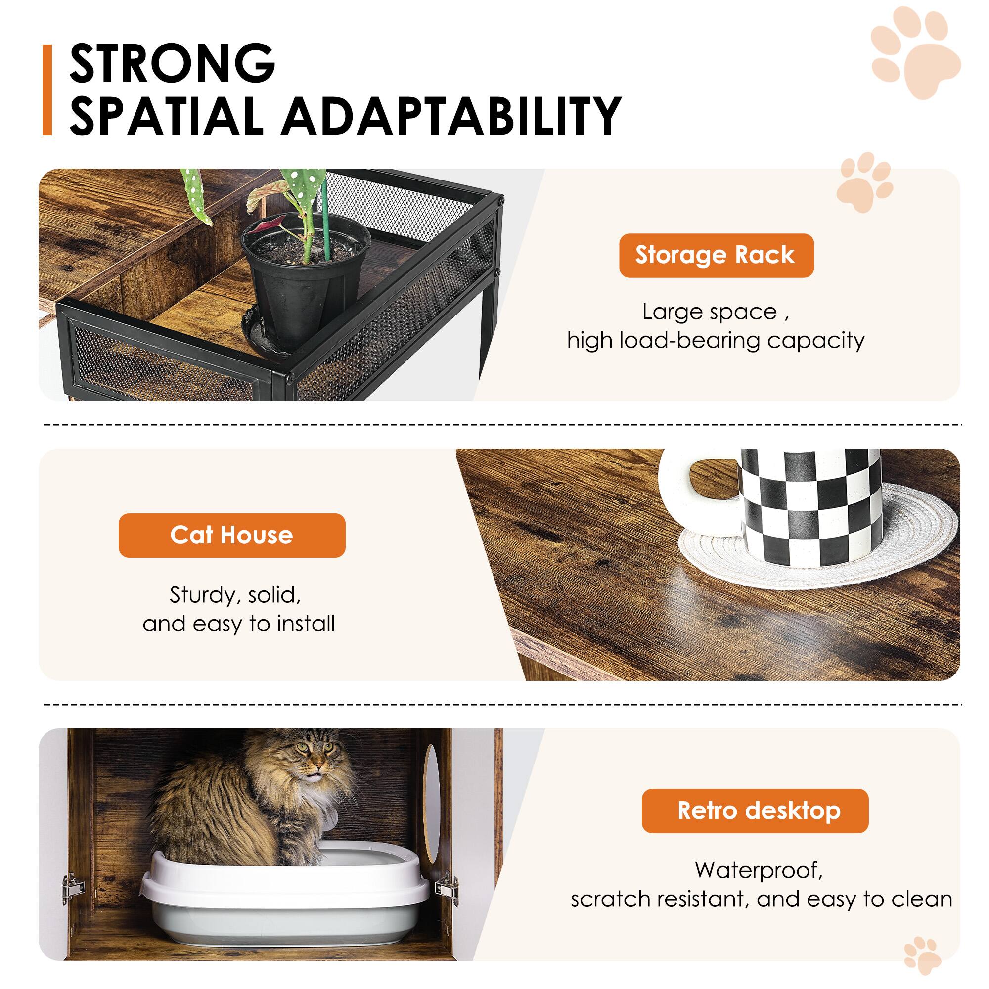 STRONG SPATIAL ADAPTABILITY

Storage Rack  
Large space, high load-bearing capacity

Cat House  
Sturdy, solid, and easy to install

Retro desktop  
Waterproof, scratch resistant, and easy to clean