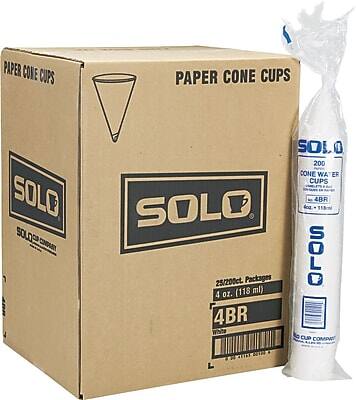 PAPER CONE CUPS  
SOLO  
22/200ct. Packages  
4 oz. (118 ml)  
4BR  

SOLO  
CONE WAER CUPS  
4BR  
200 CONE CUPS  
4 oz. (118 ml)  
SOLO CUP COMPANY