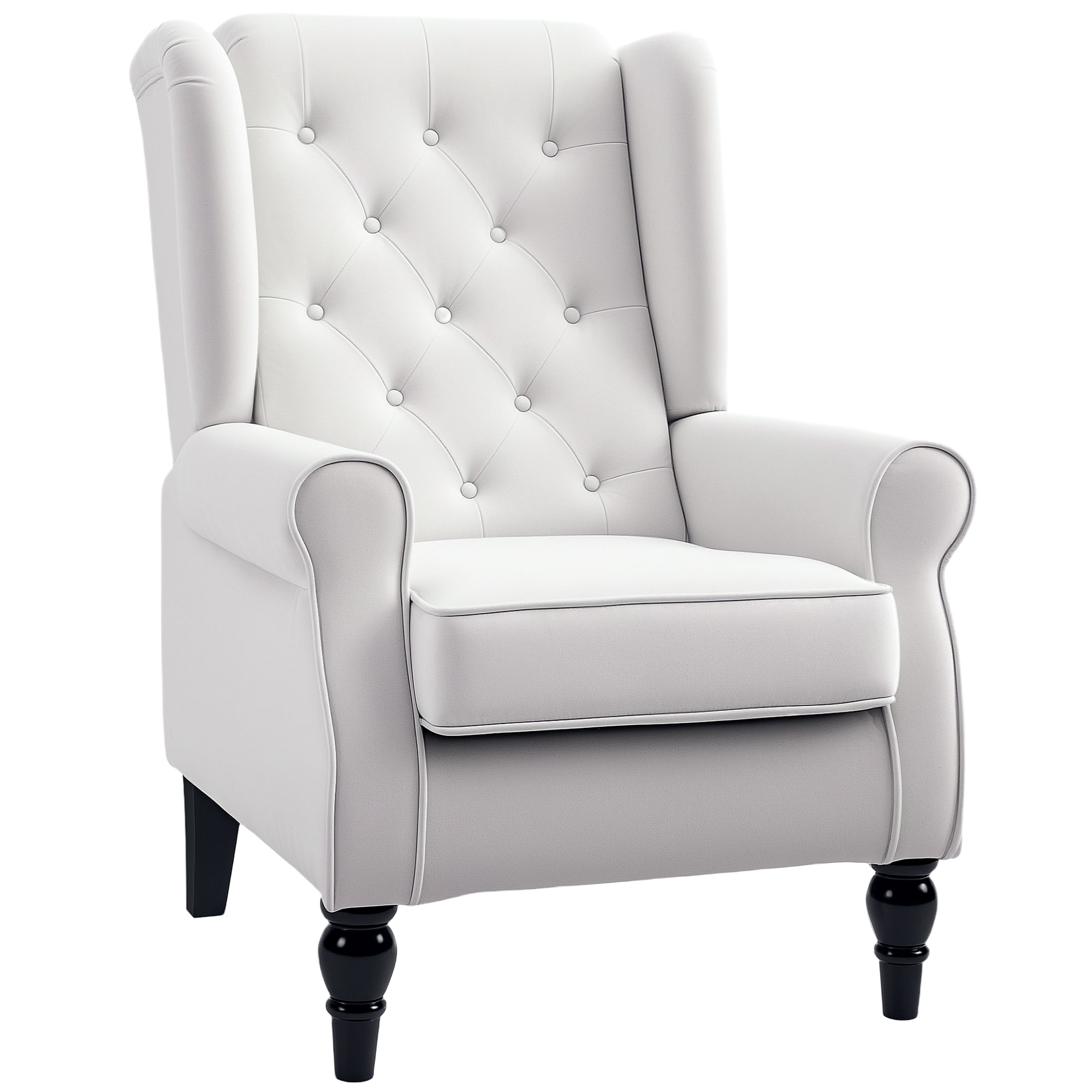 Front. Homcom - Mid-Century Modern Accent Chair, High Wingback Chair, Button-Tufted Upholstered Fabric Armchair - Cream White.