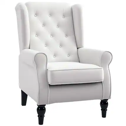 Front. Homcom - Mid-Century Modern Accent Chair, High Wingback Chair, Button-Tufted Upholstered Fabric Armchair - Cream White.