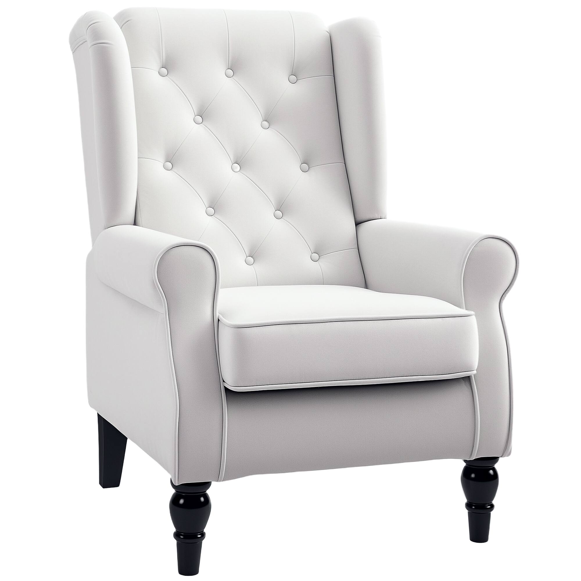 Homcom - Mid-Century Modern Accent Chair, High Wingback Chair, Button-Tufted Upholstered Fabric Armchair - Cream White