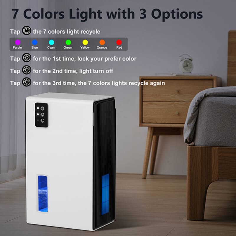 7 Colors Light with 3 Options

Tap the 7 colors light recycle
- Purple
- Blue
- Cyan
- Green
- Yellow
- Orange
- Red

Tap for the 1st time, lock your preferred color
Tap for the 2nd time, light turn off
Tap for the 3rd time, the 7 colors lights recycle again