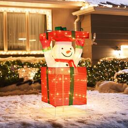 Costway - Lighted Snowman in Gift Box Christmas Decoration with 100 LED Lights for Home Lawn Advent Calendar - Multicolor