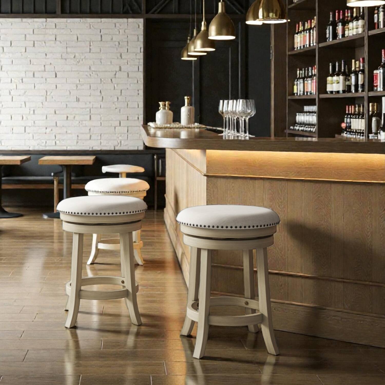 Front. Hivvago - Set of 2 Wooden Swivel Counter Stools with 26.5 Inch Seat Height - Beige.