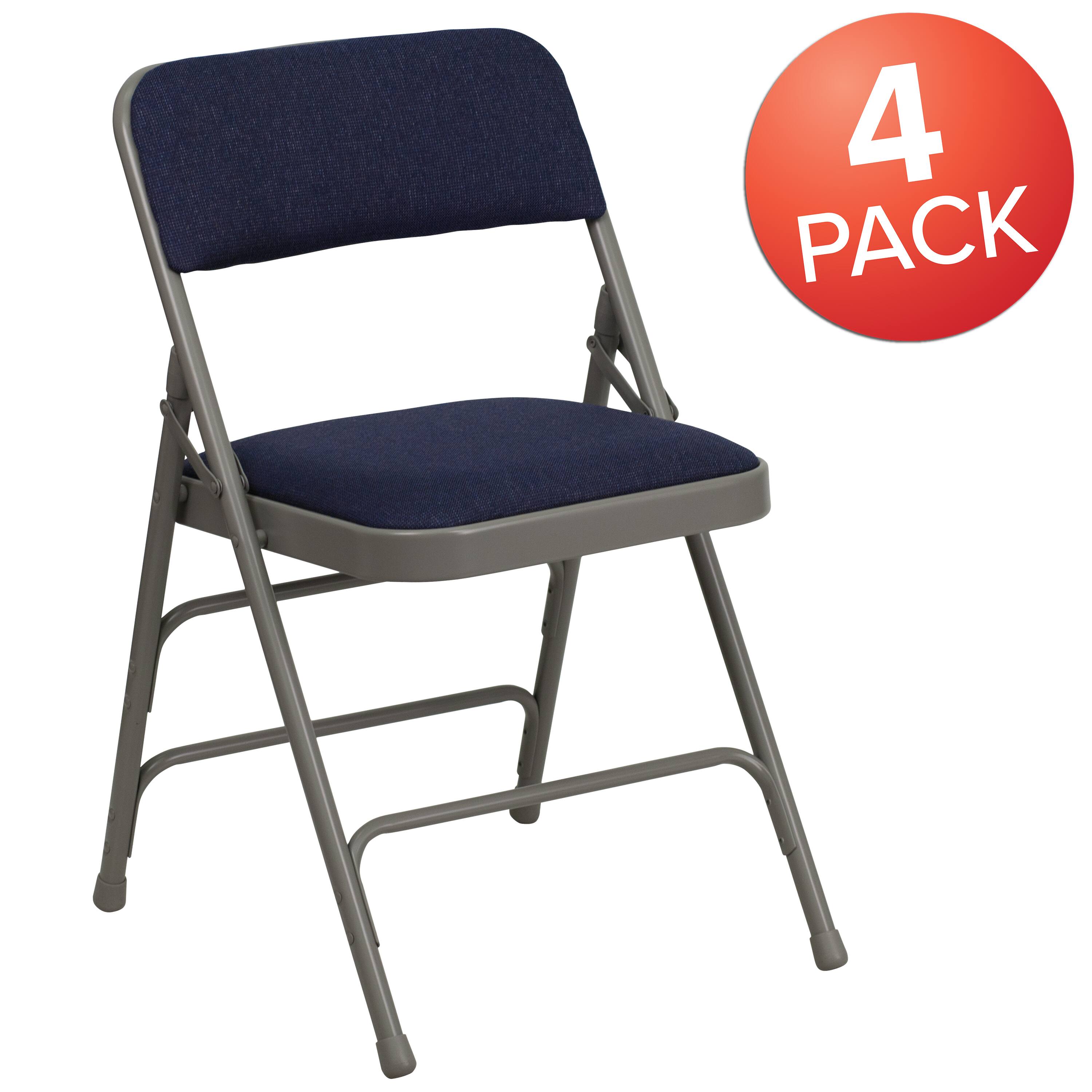 Alt View 1. Emma + Oliver - 4 Pack Home & Office Portable Party Events Padded Metal Folding Chair - Navy Fabric/Gray Frame.