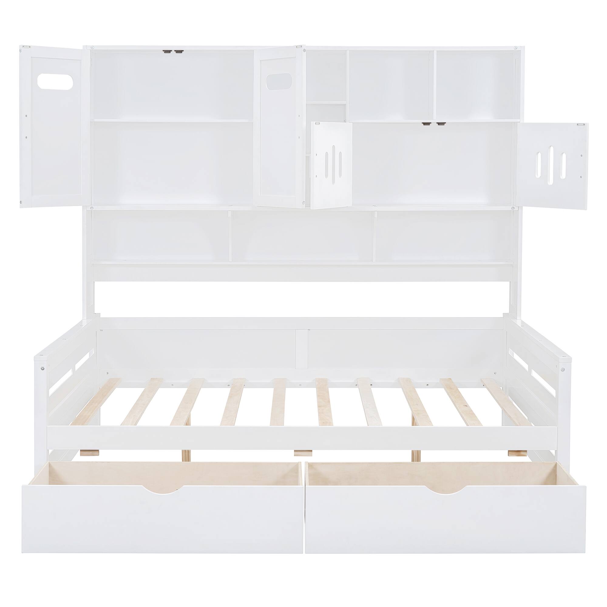 Alt View 2. Tiramisubest - Full Size Wooden Daybed With 2 Drawers, and All-in-One Cabinet and Shelf, White - White.